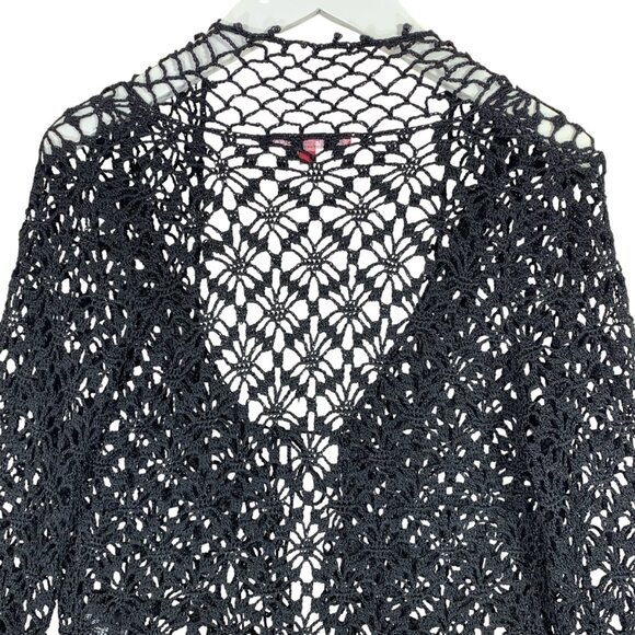 Boho Crochet Mesh Tie Up Top/Cardigan black, shrug or bolero punk, goth sz sm - Picture 3 of 13